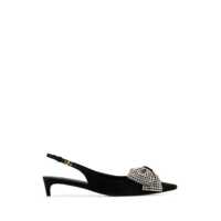 Pantofi cu toc Black Slingback Pumps With Rhinestone Bow Detail In Silk Blend Woman Femei