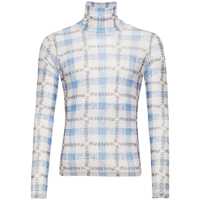 Tricouri Light Blue Turtleneck T-Shirt With All-Over Check Motif And All-Over Logo Print In Tech Fabric Stretch Man Barbati