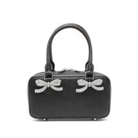 Genti de mana Self-Portrait Black Distressed Leather Mini Tote Bag Bags Femei