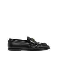 Mocasini Black Loafers With Front Metal Logo Detail In Leather Woman Femei