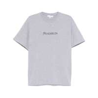 Tricouri Grey Crewneck T-Shirt With Logo Embroidery On The Front In Cotton Man Barbati