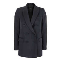 Sacouri Blue Double-Breasted Jacket With Peak Lapels In Satin Woman Femei