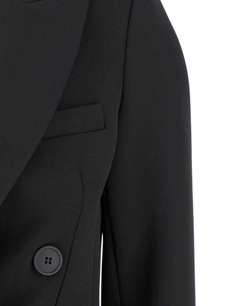 Geci PLAIN Black Double-Breasted Cropped Jacket With Peak Lapels In Satin Woman Black Femei (BM 16688322) 3