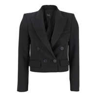 Geci Black Double-Breasted Cropped Jacket With Peak Lapels In Satin Woman Femei
