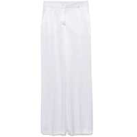 Pantaloni casual White Pants With High Waist And Belt Loops In Silk Blend Woman Femei