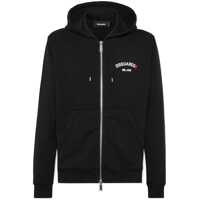 Pulovere Black Sweatshirt With Hood And Zip And Logo Detail On The Front In Cotton Man Barbati