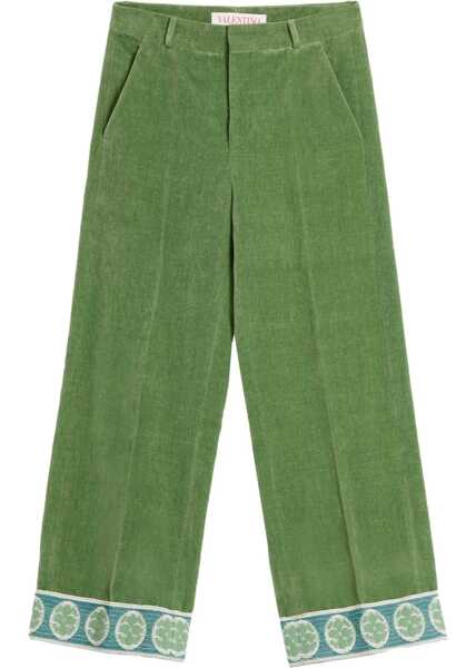 Pantaloni casual Valentino Garavani Velvet Trousers With Jacquard Hems GREEN Barbati (BM 16690449) 1