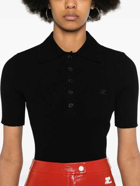 Tricouri Polo COURRGES Short-Sleeved Ribbed Polo BLACK Femei (BM 16703442) 5