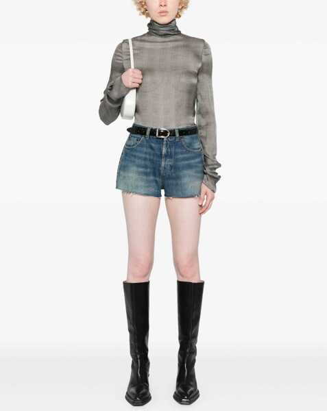 Bluze Saint Laurent Silk Charmeuse Turtleneck Blouse BLACK Femei (BM 16704681) 2