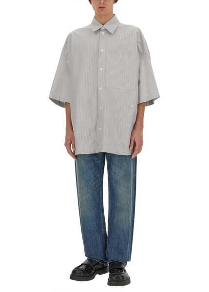 Camasi casual Bottega Veneta Striped Overshirt With Bv Embroidery GREY Barbati (BM 16705107) 2