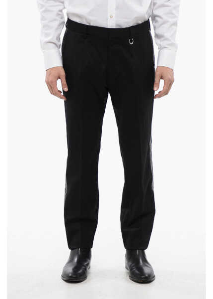 Pantaloni casual John Richmond Wool Akulin Pants With Rhinestones Side Bands Black Barbati (BM 16712061) 1