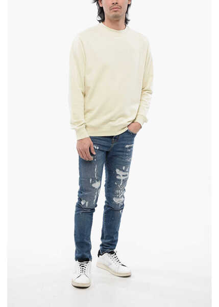 Bluze de trening John Richmond Brushed Cotton Crewneck Sweatshirt With Tone-Sur-Tone Logo Beige Barbati (BM 16712259) 4