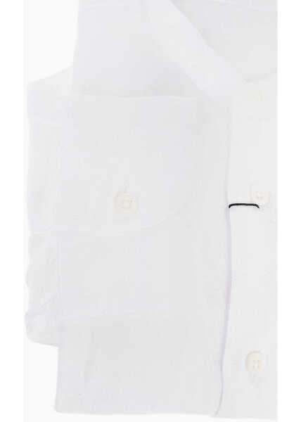 Camasi casual CORNELIANI Mandarin Collar Pure Linen Shirt White Barbati (BM 16712310) 3