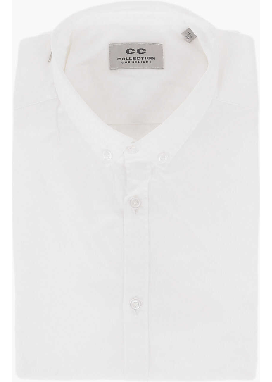 Camasi casual CORNELIANI Cc Collection Button-Down Cotton Blend Short-Sleeved Shirt White Barbati (BM 16712316) 1