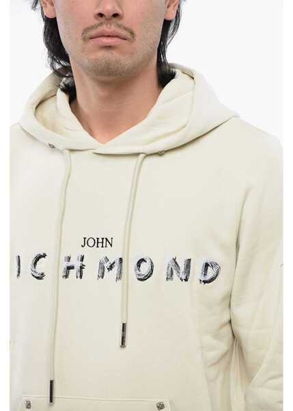 Bluze de trening John Richmond Brushed Cotton Hoodie With Embroidered Logo Beige Barbati (BM 16713219) 3