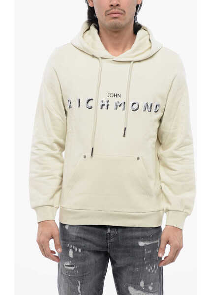Bluze de trening John Richmond Brushed Cotton Hoodie With Embroidered Logo Beige Barbati (BM 16713219) 1