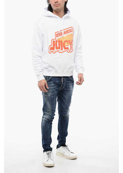 Bluze de trening DSQUARED2 Brushed Cotton D2 Juicy Cool Fit Hoodie White Barbati (BM 16713267) 4