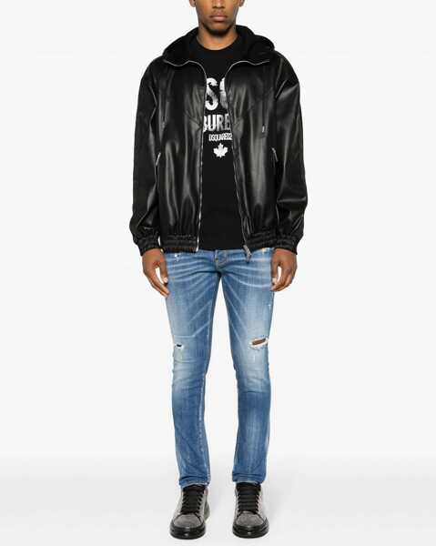 Bluze de trening DSQUARED2 Faux Leather Hooded Sweatshirt With Logo Band Black Barbati (BM 16713468) 2