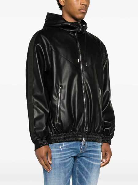 Bluze de trening DSQUARED2 Faux Leather Hooded Sweatshirt With Logo Band Black Barbati (BM 16713468) 3