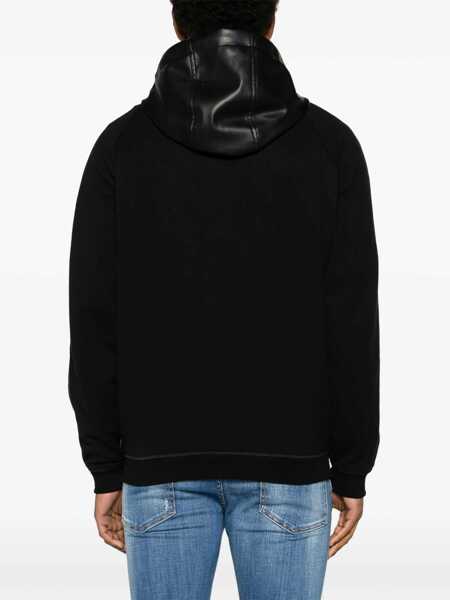 Bluze de trening DSQUARED2 Faux Leather Hooded Sweatshirt With Logo Band Black Barbati (BM 16713468) 4