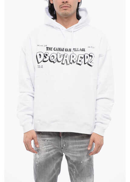 Bluze de trening DSQUARED2 Brushed Cotton Canadian Village Hoodie White Barbati (BM 16713480) 1