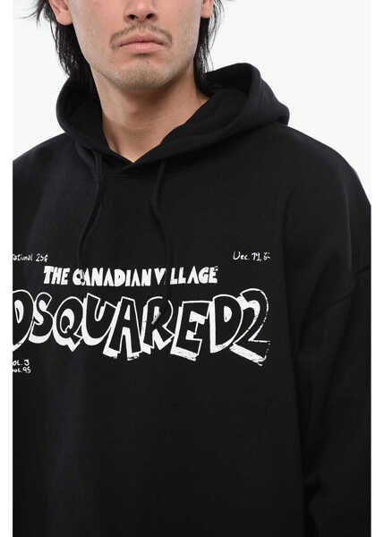 Bluze de trening DSQUARED2 Brushed Cotton Canadian Village Hoodie Black Barbati (BM 16713483) 3