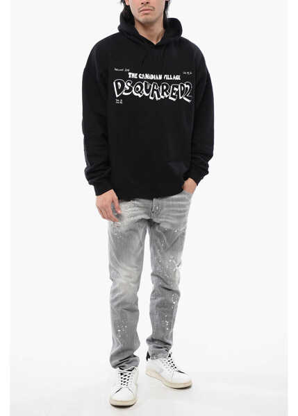Bluze de trening DSQUARED2 Brushed Cotton Canadian Village Hoodie Black Barbati (BM 16713483) 4