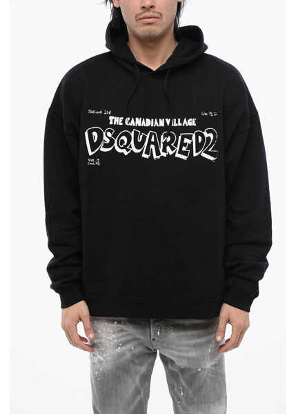 Bluze de trening DSQUARED2 Brushed Cotton Canadian Village Hoodie Black Barbati (BM 16713483) 1