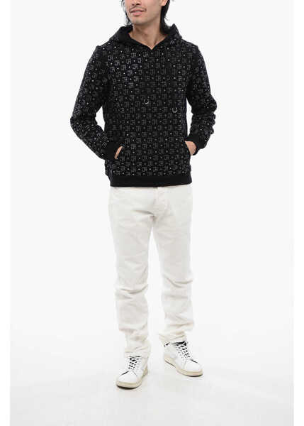 Bluze de trening John Richmond Brushed Cotton Hoodie With Contrasting Rhinestone Logo Black Barbati (BM 16713972) 4