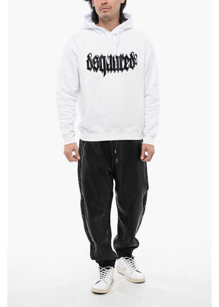 Bluze de trening DSQUARED2 Cool-Fit Hoodie Sweatshirt With Rhinestones White Barbati (BM 16714044) 4