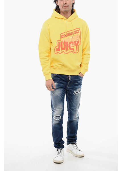 Bluze de trening DSQUARED2 Cool-Fit Hoodie Sweatshirt With Glossy Silicon Print Yellow Barbati (BM 16714047) 4