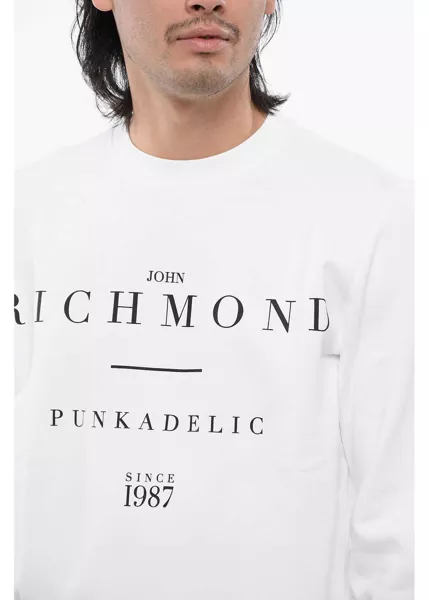 Bluze de trening John Richmond Brushed Cotton Crewneck Sweatshirt With Logo Print White Barbati (BM 16714194) 3