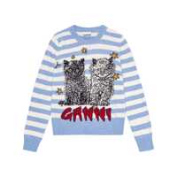Pulovere Ganni Embroidered Striped Wool Sweater Femei
