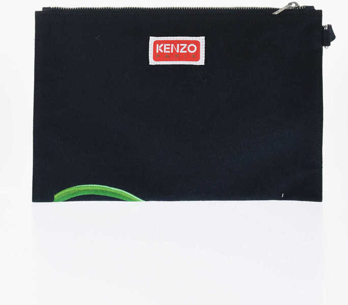 Genti de mana Kenzo Paris Cotton Twill Poppy Clutch Bag With Maxi Embroidery Black Barbati (BM 16722747) 2