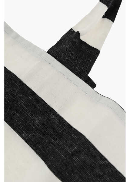Genti de mana DANIELA GREGIS Awning Striped Linen Shopper Bag Black & White Femei (BM 16722753) 2