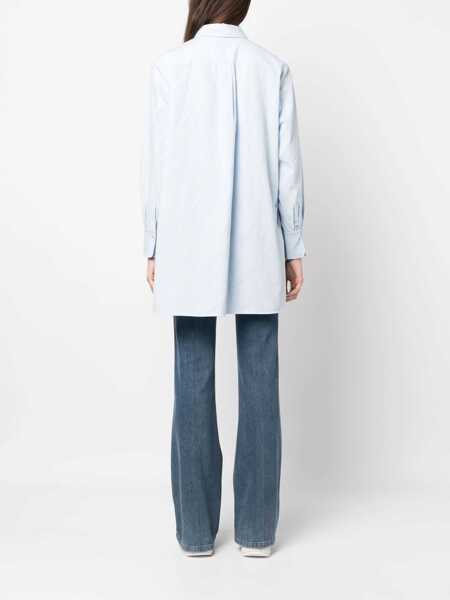 Camasi elegante Chloe Over Embroidered Shirt With Side Split Light Blue Femei (BM 16725708) 4