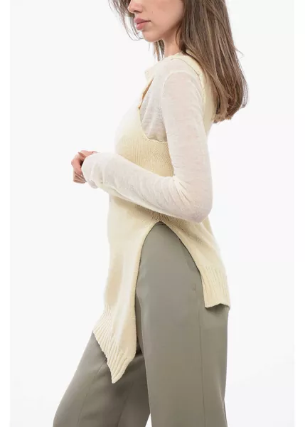 Pulovere Jil Sander Wool Long Sweater With Asymmetric Hem White Femei (BM 16725798) 2