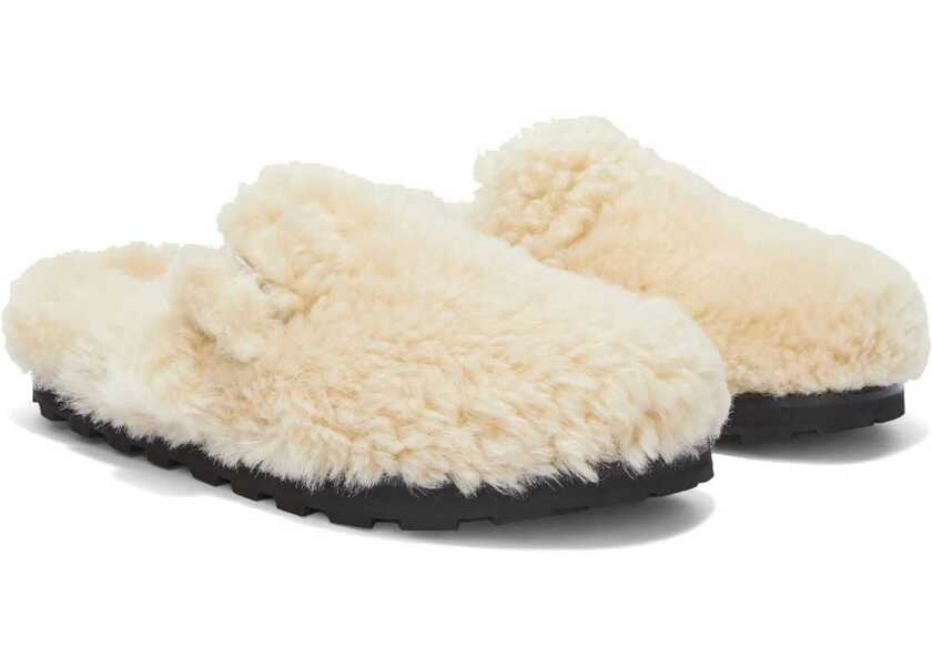 Saboti Jil Sander Buckled Curly Shearling Mules Beige Barbati (BM 16726071) 2