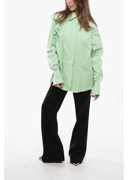 Camasi casual Jil Sander Cotton Asymmetric Shirt With Hidden Placket Green Femei (BM 16726089) 4