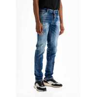 Blugi drepti Navy Blue Vintage Effect Cotton Jeans With Visible Logo Barbati