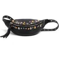 Borsete Black Leather Belt Bag With Studs And Shoulder Strap Femei