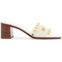 Saboti Ivory Leather Slippers With Golden Studs And Low Heel Femei