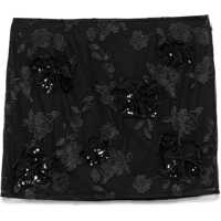Fuste scurte Mini Skirt In Recycled Black Polyester Mesh With Floral Pattern Femei