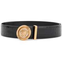 Curele Black Embossed Crocodile Calfskin Belt With Rhinestones 40Mm Barbati