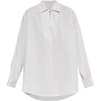 Bluze Ivory Striped Cotton Top With Embroidered Logo Femei
