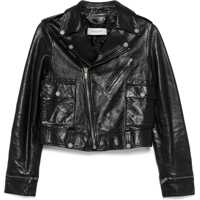 Geci biker Shiny Black Sheepskin Biker Jacket With Sturdy Zip Femei
