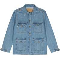 Geci de blugi Light Blue Cotton Military Safari Jacket With Multiple Pockets Femei