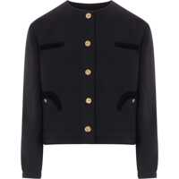 Poncho Cropped Black Cotton Bolero With Golden Buttons Femei