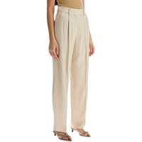 Pantaloni eleganti Ivory Viscose Pants With Embroidered Pocket Femei