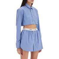 Camasi casual Super Cropped Blue Striped Cotton Shirt Femei